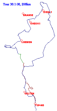 Vom GPS aufgezeichnete Strecke,
mit Waypoint+ geplottet