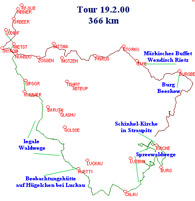 Vom GPS aufgezeichnete Strecke,
mit Waypoint+ geplottet