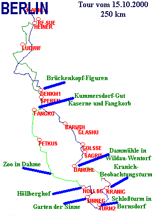 Vom GPS aufgezeichnete Strecke,
mit Waypoint+ geplottet